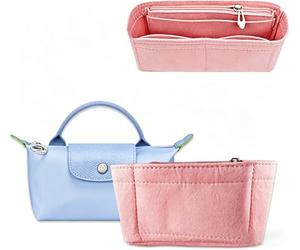 Chispee Organiseur de sac à main en feutre pour petit sac fourre-tout Longchamp, sac de rangement et de finition, doublure intérieure de sac à main, organiseur pour mini taille, rose