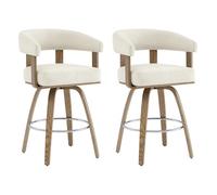 CHITA Lot de 2 tabourets de bar pivotants rembourrés en polyester avec dossier et accoudoirs pour cuisine, bar à domicile, hauteur d'assise de 68,6 cm, crème avec cadre beige