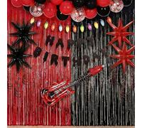 Chitidr Lot de 45 ballons à confettis rouges et noirs avec bannière d'anniversaire, ballons d'explosion, étoile pour fête sur le thème des choses étranges, noir effrayant