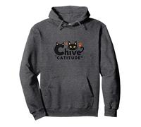 Chive Catitude: Sassy Cat Lover Design avec Empreintes de Pattes Sweat à Capuche, Unisexe pour Adultes, Chiné Foncé, S