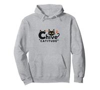 Chive Catitude: Sassy Cat Lover Design avec Empreintes de Pattes Sweat à Capuche, Unisexe pour Adultes, Gris Chiné, S