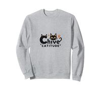 Chive Catitude: Sassy Cat Lover Design avec Empreintes de Pattes Sweatshirt, Unisexe pour Adultes, Gris Chiné, L