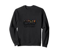 Chive Catitude: Sassy Cat Lover Design avec Empreintes de Pattes Sweatshirt, Unisexe pour Adultes, Noir, S