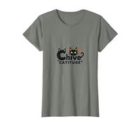 Chive Catitude: Sassy Cat Lover Design avec Empreintes de Pattes T-Shirt, Femme, Vert Kaki chiné, S