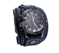 chiwanji Punk Vintage Montre-Bracelet Large Bracelet en PU Manchette Chiffres Romains Montre-Bracelet Montres à Quartz pour Homme et Femme, Bleu