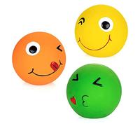 Chiwava Lot de 3 2,7 ''Latex Squeaky Dog Toy Ball Smiley Face Round Balls Interactive Fetch Play pour Chiens de Taille Moyenne