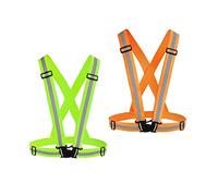 Chiwo Gilet réfléchissant de course 2 packs, gilet de sécurité haute visibilité réglable pour le cyclisme de nuit, la randonnée, le jogging, la promenade de chien, vert/orange, Taille unique