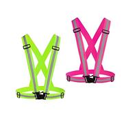 Chiwo Lot de 2 Gilets réfléchissants pour Course à Pied, Haute visibilité, réglable, Ceinture réfléchissante d'extérieur pour Le Cyclisme de Nuit, la randonnée, Le Jogging(Vert Rose)