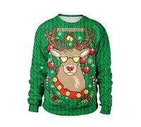 CHIYEEE Noël Pulls Molletonnés Imprimé Créatif Unisexe Col Rond Pull Homme Manches Longues Décontracté Sportif XL