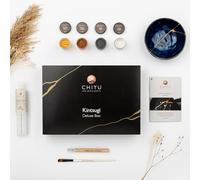 CHIYU Bio Kintsugi Set de réparation : Boîte Deluxe - Or, Argent & Cuivre - Colle or - Biobased - Convient pour aliments - Le kit le plus complet et le plus durable