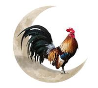Chiyyak Décoration murale de coq lune, coq créatif assis sur la lune Sculpture murale en métal Coq Figurine Tapisserie murale Signe Art mural pour salon chambre