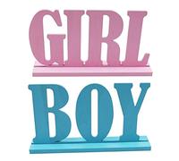 Chiyyak Gender Reveal - Décoration de table en bois « Fille » « Garçon » - Blocs de lettres bleus et étiquettes de table - Décoration de fête prénatale