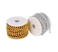 Chiyyak Guirlande de Perles Artisanales, 2 Pièces, Or et Argent, 9,8 M (10,9 yd), Perles Rondes de 0,5 Cm (0,2 po), Design élégant pour Décorations de Sapin de Noël et Autres créa