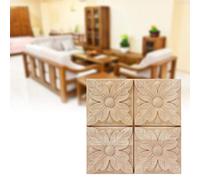 Chiyyak Lot de 4 Appliques à Carreaux Sculptées Non Peintes pour Décoration de Meubles (Style 1)