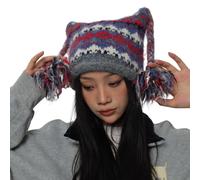 CHIZISX Chapeau avec oreilles de chat pour adultes et adolescents - Fait à la main - Respirant - Pour athlètes et amateurs de plein air - Léger et portable, Gris avec tresses, Taille unique