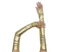 CHIZISX Gants longs en cuir breveté pour scène, spectacle, club, événement formel, cérémonie, mitaines longues pour boîte de nuit, doré, taille unique