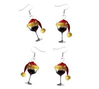 CHIZISX Holiday Spirits Boucles d'oreilles avec chapeau de Noël et verre à vin pour fêtes et rassemblements festifs