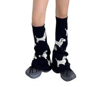CHIZISX Jambières évasées en tricot punk avec motif teckel pour femmes et filles, bleu marine, taille unique
