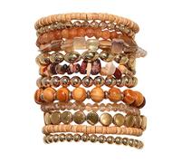 CHIZISX Lot de bracelets empilables pour femme 12/18 perles élastiques avec détails marron et or pour porter au quotidien à la plage, taille unique, Comme décrit