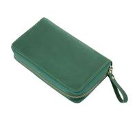 CHIZISX Sac de rangement permanent en cuir de vachette pour stylos mettant en évidence la texture naturelle du cheval sauvage pour les apprenants spécialistes en cuir patiné naturel, vert foncé