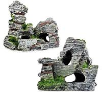CHJIEJIE Lot de 2 décorations d'aquarium avec Herbe Verte pour Cacher Les crevettes en résine, Accessoires d'aquarium en résine, Grotte pour Aquarium 11 x 9 x 11 cm, 10 x 5,5 x 10 cm.