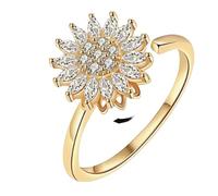 CHJIEXDEC Bague Tournesol Rotatif Haut de Gamme Zircon Bracelet Colliere Diamant Incrusté Bijoux Plein Diamant Pendentif Boucles d'oreilles, silver, Cuivre, Zircone cubique