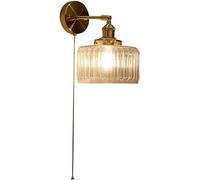 CHJJZXBF Applique murale industrielle moderne avec interrupteur à chaîne en laiton avec abat-jour en verre pour chambre à coucher, salon, couloir, cuisine, ferme, hôtel,Clear