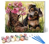 CHKNUJY Peinture par Numéro Adulte chien animal et chaussure fleur 40x50cm Bricolage Tableau Peindre par Nombre pour Enfants Jouets à peindre, cadeaux peints à la mainHome Decor