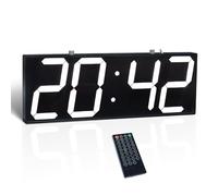 CHKOSDA Horloge murale numérique avec affichage double face, grand affichage avec minuterie, température, alarme et affichage de la date, horloge murale suspendue avec chiffres clairs et lumineux