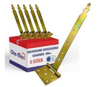 Chle-Mar 6x Charnière galvanisée 300 mm, charniere porte lourde & portail | Résistante aux intempéries, charniere portail de jardin et pour porte exterieur, penture solide pour portes et meubles