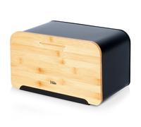 Vilde – Boîte à pain en métal noir mat, couvercle bambou planche à découper 35×22×20,5 cm
