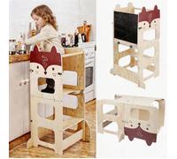 Chleby 3 in 1 Tour d'observation Enfant Tour Montessori 1-3 Ans Avec tableau noir Tour d Observation Pliable Motif renard Bois