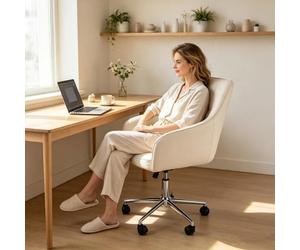 Chleby Chaise de Bureau Moderne Crème Simili,Fauteuil à Accoudoirs Réglable en Hauteur Pivotant 360° Idéal Télétravail