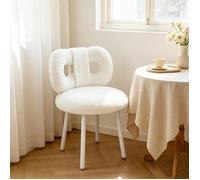 Chleby Fauteuil Coiffeuse avec dossier à nœud papillon,Rembourrées,en Tissu Teddy,Chaise Scandinave,Blanc crème,45x45x 67 cm