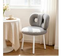 Chleby Fauteuil Coiffeuse Gris avec dossier à nœud papillon,en Tissu Teddy,45x45x67 cm,Chaise Rembourrées Pour Salon,Chambre