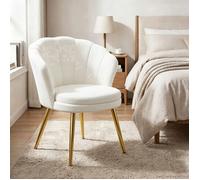 Chleby Fauteuil Coquillage Velours Blanc - Fauteuil Design Salon Chambre Coiffeuse,Pieds Métal Doré - 64x43x80 cm