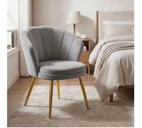 Chleby Fauteuil Coquillage Velours Gris - Fauteuil Design Salon Chambre Coiffeuse,Pieds Métal Doré - 64x43x80 cm