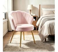 Chleby Fauteuil Coquillage Velours Rose - Fauteuil Design Salon Chambre Coiffeuse,Pieds Métal Doré - 64x43x80 cm