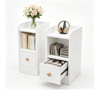 Chleby Lot de 2 Tables de Chevet Étroite Blanc Style Scandinave,Meuble Rangement avec Étagère Ouverte Tiroir Pour Petit Espace