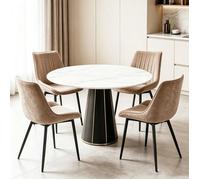 Chleby Lot de 4 Chaise Salle à Manger en Tissu Technique,Design Scandinave Moderne,Pieds Métal Noir,Pour Cuisine Salon,Marron
