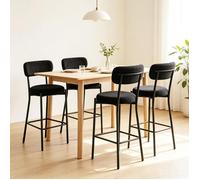 Chleby Lot de 4 Tabourets de bar noir en Tissu Teddy,Chaises Haute Bar avec dossier Repose-pied,Pour Cuisine Restaurant Bistrot