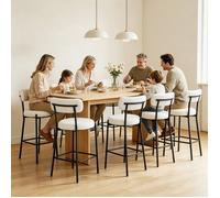 Chleby Lot de 6 Tabourets de Bar Blanc crème,Scandinave Chaise Haute Ilot Cuisine Tissu Teddy,Cadre Métal Repose-Pied,45x45x95