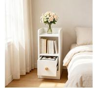 Chleby Table de Chevet Étroite Blanc Style Scandinave,Meuble Rangement avec Étagère Ouverte Tiroir Pour Chambre Petit Espace