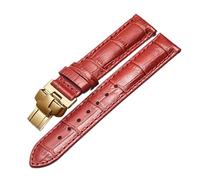 Chlikeyi Bracelet de montre 14-16mm en cuir véritable motif bambou avec boucle papillon, Or rouge foncé, 14mm