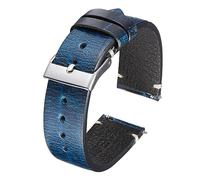 Chlikeyi Bracelet de montre en cuir de vachette à motif de grain de bois 18-22mm Bracelets de montre en cuir à dégagement rapide Bracelet de montre, Bleu, 20 mm