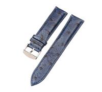 Chlikeyi Bracelet de montre en cuir véritable, 18-22mm, motif autruche, noir, bleu, jaune, dégagement rapide, Bleu, 20mm
