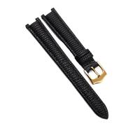 Chlikeyi Bracelet de montre en cuir véritable pour femmes, 10mm-20mm, avec Bracelet cranté, motif lézard, peau de vache, Or noir, 14mm