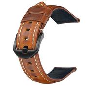 Chlikeyi Bracelets de montre en cuir de cire d'huile 20-24mm accessoires de montre de bracelet en cuir véritable pour hommes, Brun, 24 mm