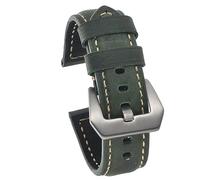 Chlikeyi Bracelets de montre en cuir de vachette pour homme 20-24mm Accessoires de montre Bracelet de remplacement, Vert-Argent, 24 mm