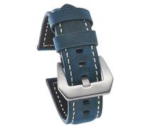 Chlikeyi Bracelets de montre en cuir de vachette pour homme 20-24mm Accessoires de montre Bracelet de remplacement, Bleu-argenté, 24 mm